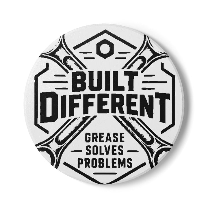 Built Different Mechanic Ceramic Coaster — Grease Solves Problems