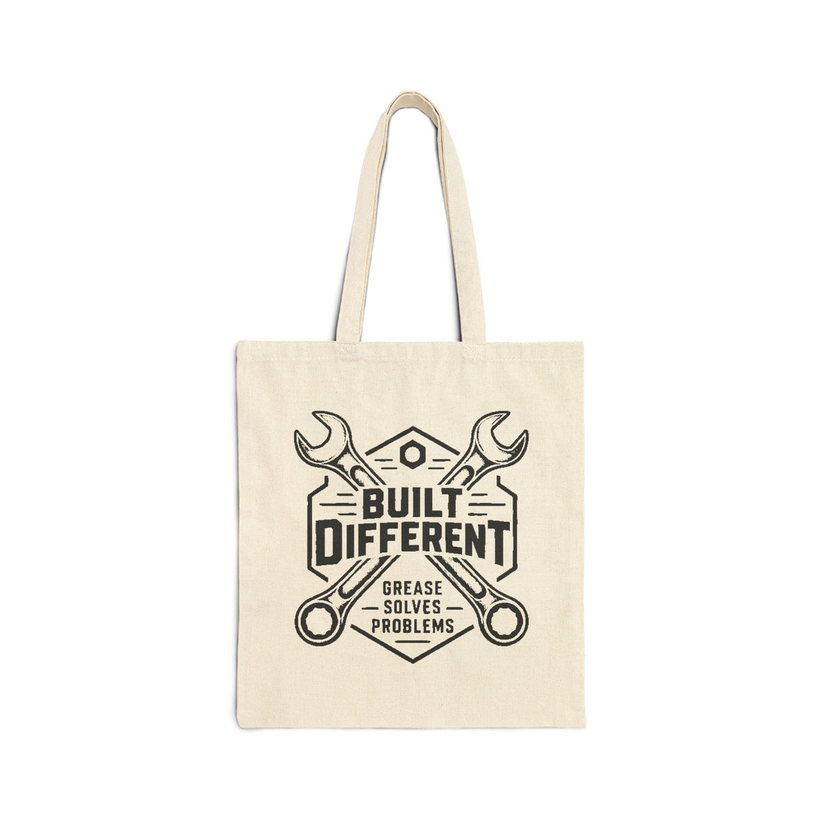 Built Different Tool Tote Bag — "Grease Solves Problems" Mechanic Canvas Tote