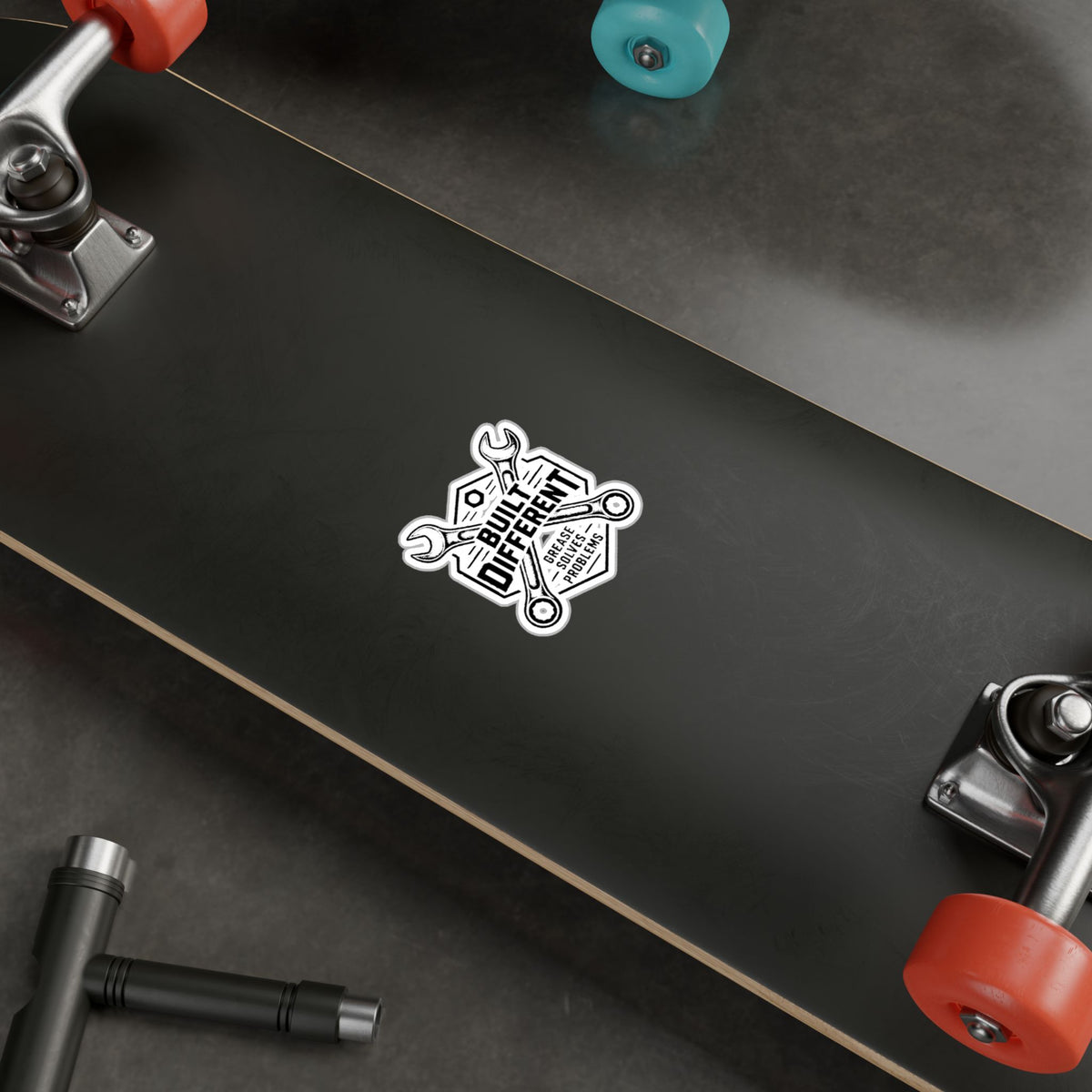 Built Different Mechanics Sticker — Kiss-Cut Vinyl Decal (Grease Solves Problems)