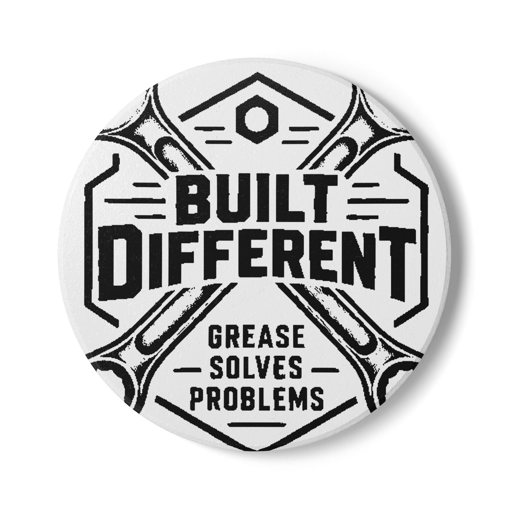 Built Different Mechanic Ceramic Coaster — Grease Solves Problems