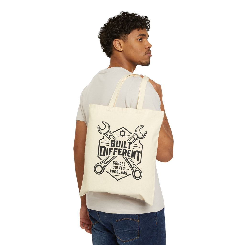 Built Different Tool Tote Bag — "Grease Solves Problems" Mechanic Canvas Tote